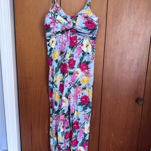 Old Navy Light Blue Floral Spaghetti-Strap Jumpsuit
